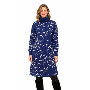 Vintage Hanae Mori Sweater Dress 12 Mock Neck 100% Wool Midi Abstract Print